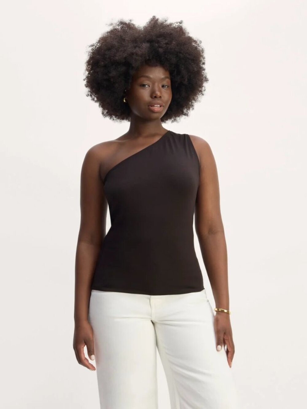 NWOT Everlane The Form One-Shoulder Tank Black Small Supima Cotton